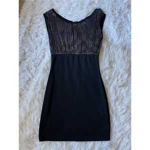 Gold/Blue Shimmer See Thru Black Mini Dress